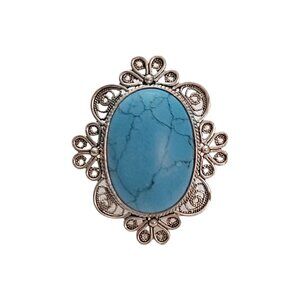 DGS Sterling Silver Oval Filigree Blue Faux Turquoise Bezel Set Ring E891